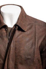 Men's Brown Simple Blouson Style Nubuck Jacket with Elasticated Waist: Giuliano