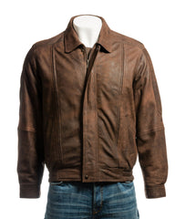 Men's Brown Simple Blouson Style Nubuck Jacket with Elasticated Waist: Giuliano