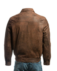 Men's Brown Simple Blouson Style Nubuck Jacket with Elasticated Waist: Giuliano