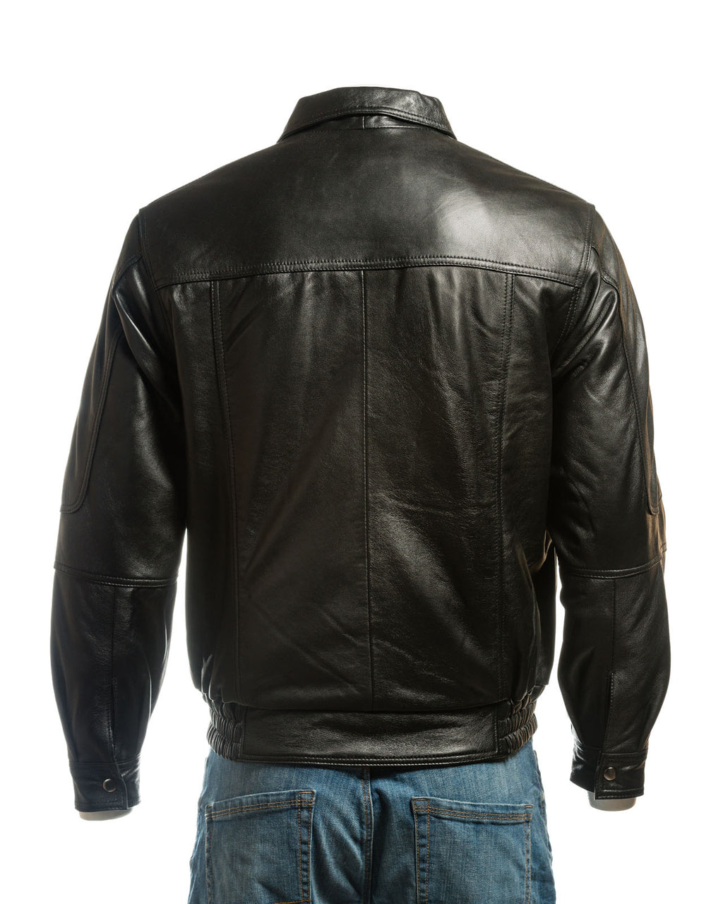 Men's Black Simple Blouson Style Leather Jacket with Elasticated Waist: Giuliano