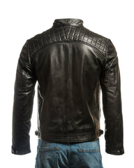 Men's Black Diamond Shoulder Biker Style Leather Jacket: Geronimo
