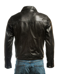 Men's Black Denim Shirt Style Leather Jacket: Antonio