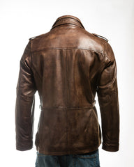 Men's Antique Brown Double-Collared Leather Coat: Pasquale