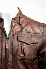Men's Antique Brown Classic Pocketed Leather Jacket: Renato