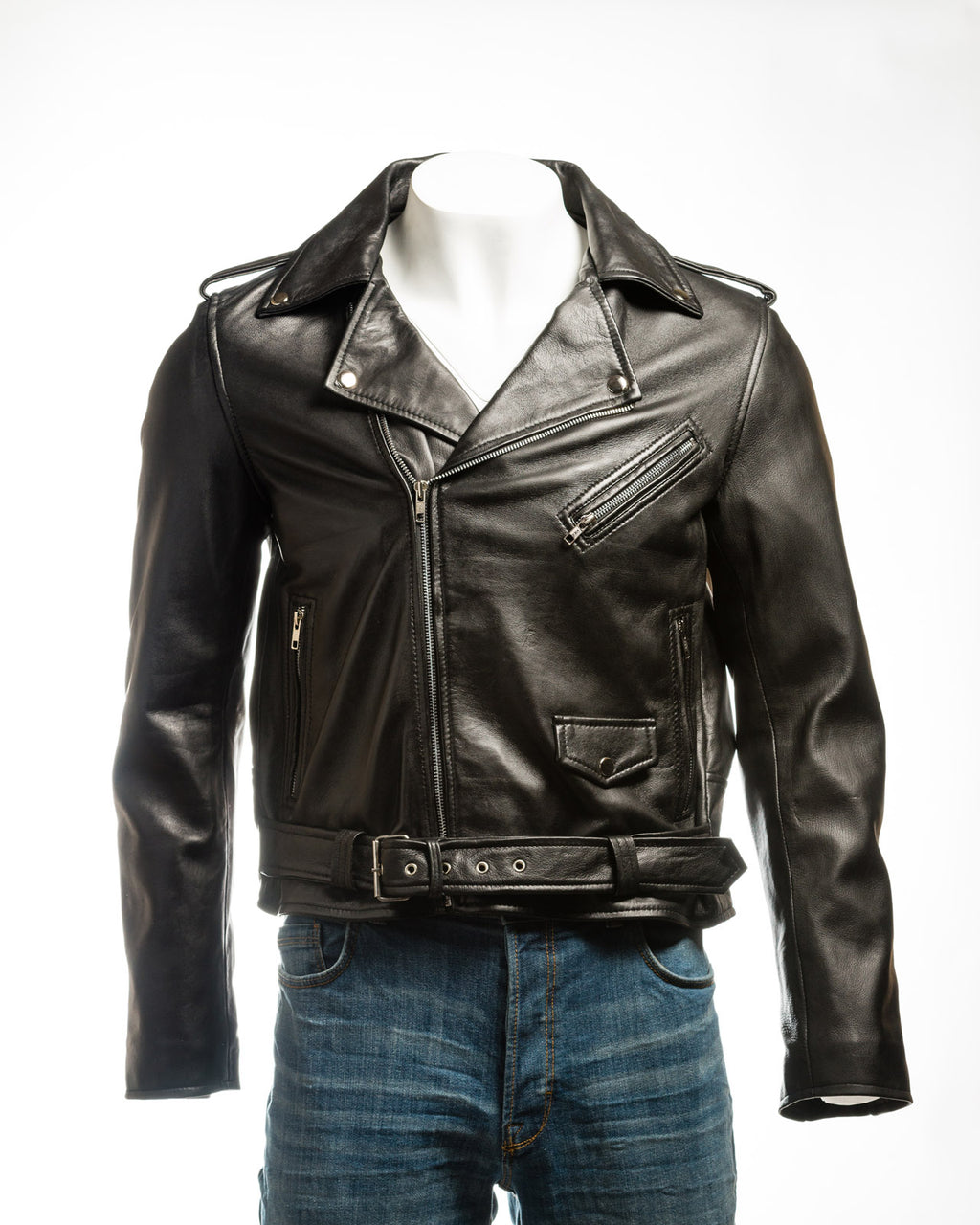Men's Black Classic Brando Biker Nappa Leather Jacket: Santo