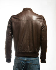 Men's Brown Rib-Knit Collar Leather Bomber: Enzo