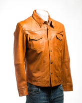 Men's Tan Shirt Style Leather Jacket: Renzo