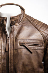 Men's Antique Brown Diamond Shoulder Biker Style Leather Jacket: Geronimo