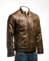 Men's Antique Brown Diamond Shoulder Biker Style Leather Jacket: Geronimo