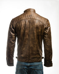 Men's Antique Brown Diamond Shoulder Biker Style Leather Jacket: Geronimo