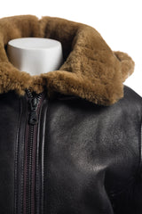 Ladies Brown and Ginger Straight Zip Sheepskin Flight Jacket With Detachable Hood - Torvi