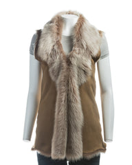 Ladies Beaver Coloured Longline Shearling Sheepskin Toscana Gilet: Marcella