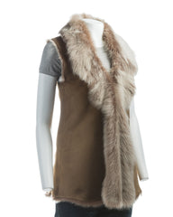 Ladies Beaver Coloured Longline Shearling Sheepskin Toscana Gilet: Marcella