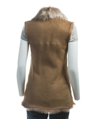Ladies Beaver Coloured Longline Shearling Sheepskin Toscana Gilet: Marcella