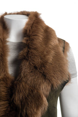 Ladies Olive Longline Shearling Sheepskin Toscana Gilet: Marcella