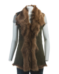 Ladies Olive Longline Shearling Sheepskin Toscana Gilet: Marcella