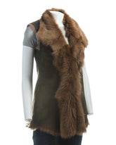 Ladies Olive Longline Shearling Sheepskin Toscana Gilet: Marcella