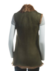 Ladies Olive Longline Shearling Sheepskin Toscana Gilet: Marcella