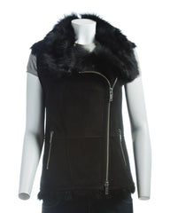 Ladies Black Zipped Toscana Sheepskin Gilet: Renata