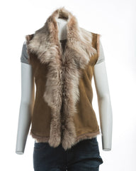 Ladies Beaver Coloured Toscana Shearling Sheepskin Gilet: Diana