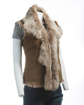Ladies Beaver Coloured Toscana Shearling Sheepskin Gilet: Diana