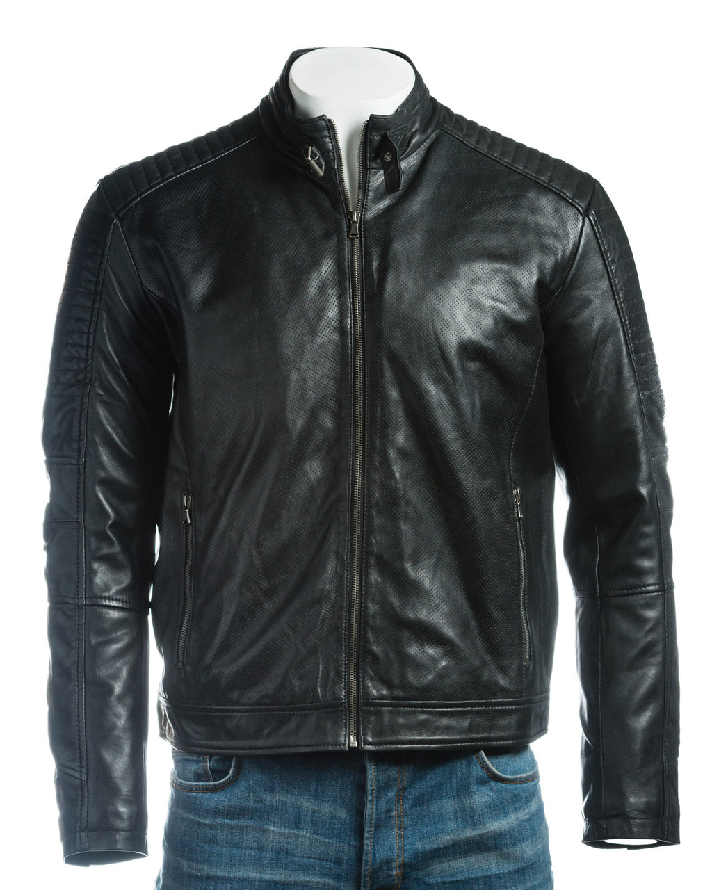 Men's Micro-Perforated Biker Style Leather Jacket: Sebastiano