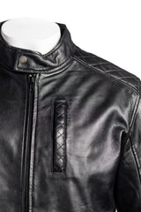 Men's Black Slim Fit Racer Style Leather Jacket With Shoulder Detail: Silvano