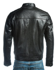 Men's Black Slim Fit Racer Style Leather Jacket With Shoulder Detail: Silvano
