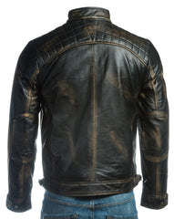 Men's Antique Black Diamond Shoulder Biker Style Leather Jacket: Geronimo