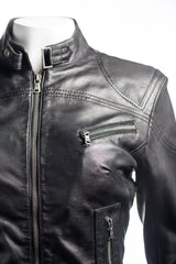 Ladies Black Slim Fit Biker Style Leather Jacket: Ella