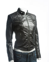 Ladies Black Slim Fit Biker Style Leather Jacket: Ella