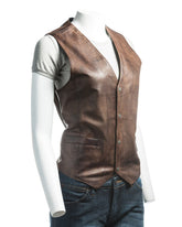 Ladies Stud Fastening Leather Waistcoat: Emilia