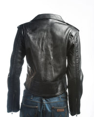 Ladies Short Fitted Asymmetric Zip Leather Biker Jacket: Alessandra