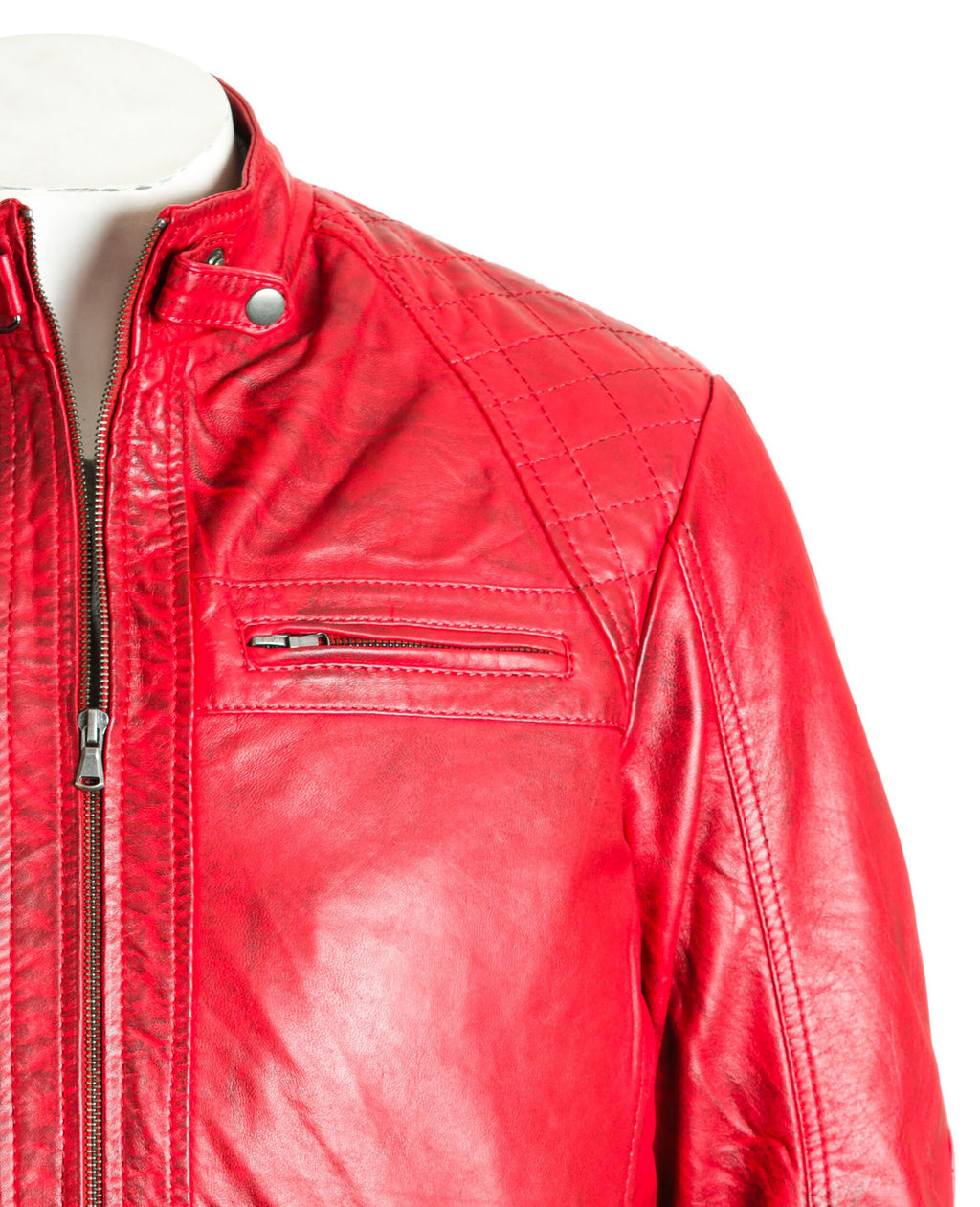 Men's Red Diamond Shoulder Biker Style Leather Jacket: Geronimo