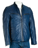Men's Blue Biker Style Leather Jacket: Calvino