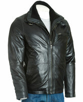 Men's Black Buckled Strap Collar with Detachable Fleece Front: Duran