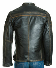 Men's Antique Tab Collar Leather Biker Jacket: Bosco