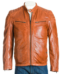 Men's Tan Biker Style Leather Jacket: Calvino
