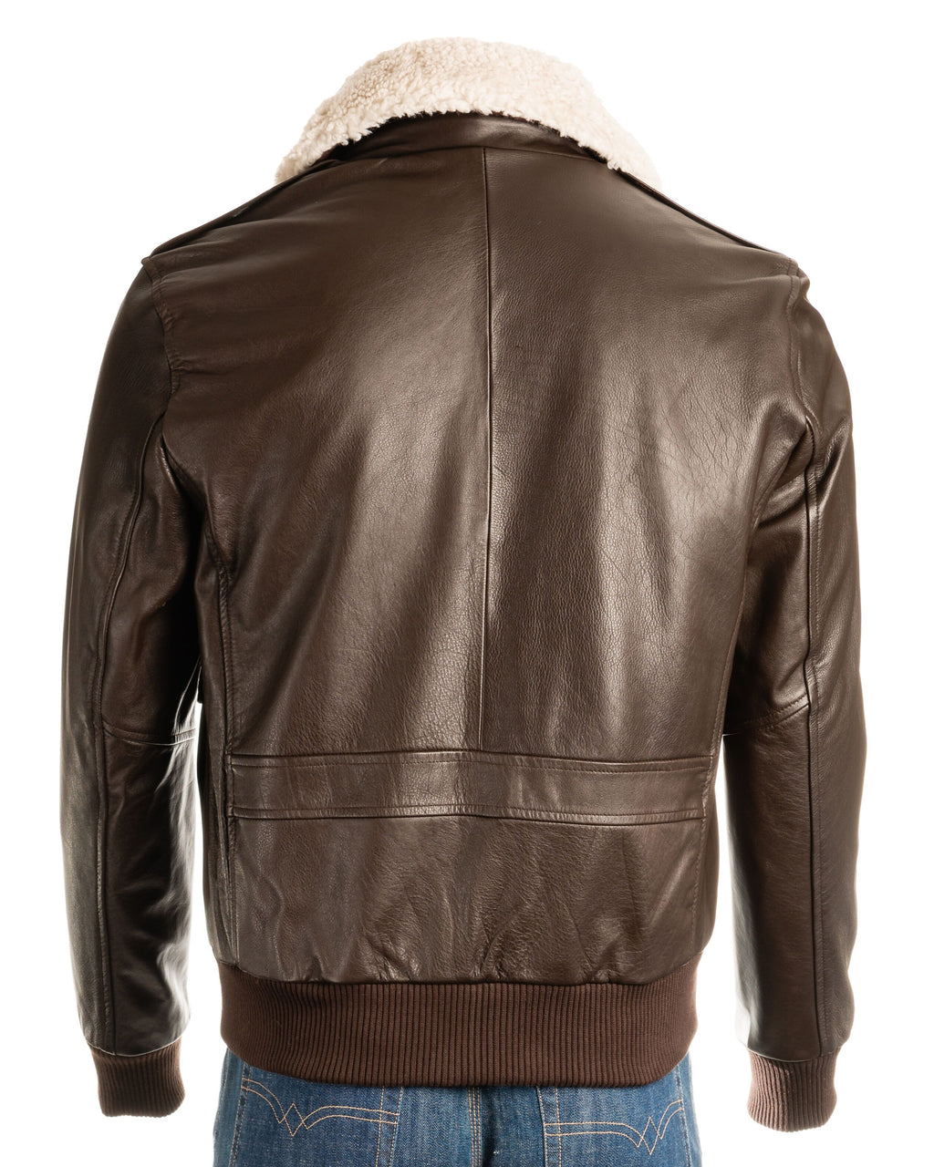 Men's Brown Aviator Pilot Flight A2 Style Leather Jacket with Detachable Real Sheepskin Collar: Maurizio