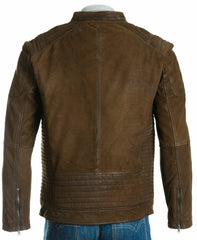 Men's Brown Nubuck Biker Jacket: Salvio