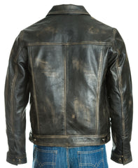 Men's Antique Black Denim Shirt Style Leather Jacket: Antonio