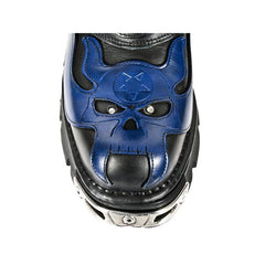 NEW ROCK - 107-C5 Blue Flame Skull Lace Up Boots