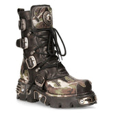 NEW ROCK - M- 591-S15 Camouflage Flame Lace Up Boots