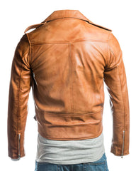 Men's Antique Tan Classic Brando Biker Nappa Leather Jacket: Santo
