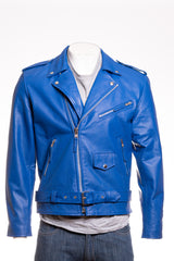 Men's Royal Blue Classic Brando Biker Style Cow Hide Leather Jacket: Jose