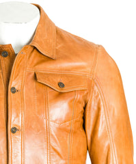 Men's Antique Tan Denim Shirt Style Leather Jacket: Antonio