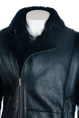 Men's Black Shearling Sheepskin Biker Style Jacket: Alonso