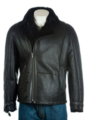 Men's Black Shearling Sheepskin Biker Style Jacket: Alonso