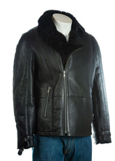 Men's Black Shearling Sheepskin Biker Style Jacket: Alonso