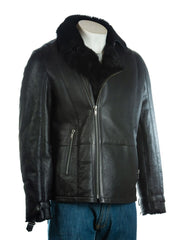 Men's Black Shearling Sheepskin Biker Style Jacket: Alonso
